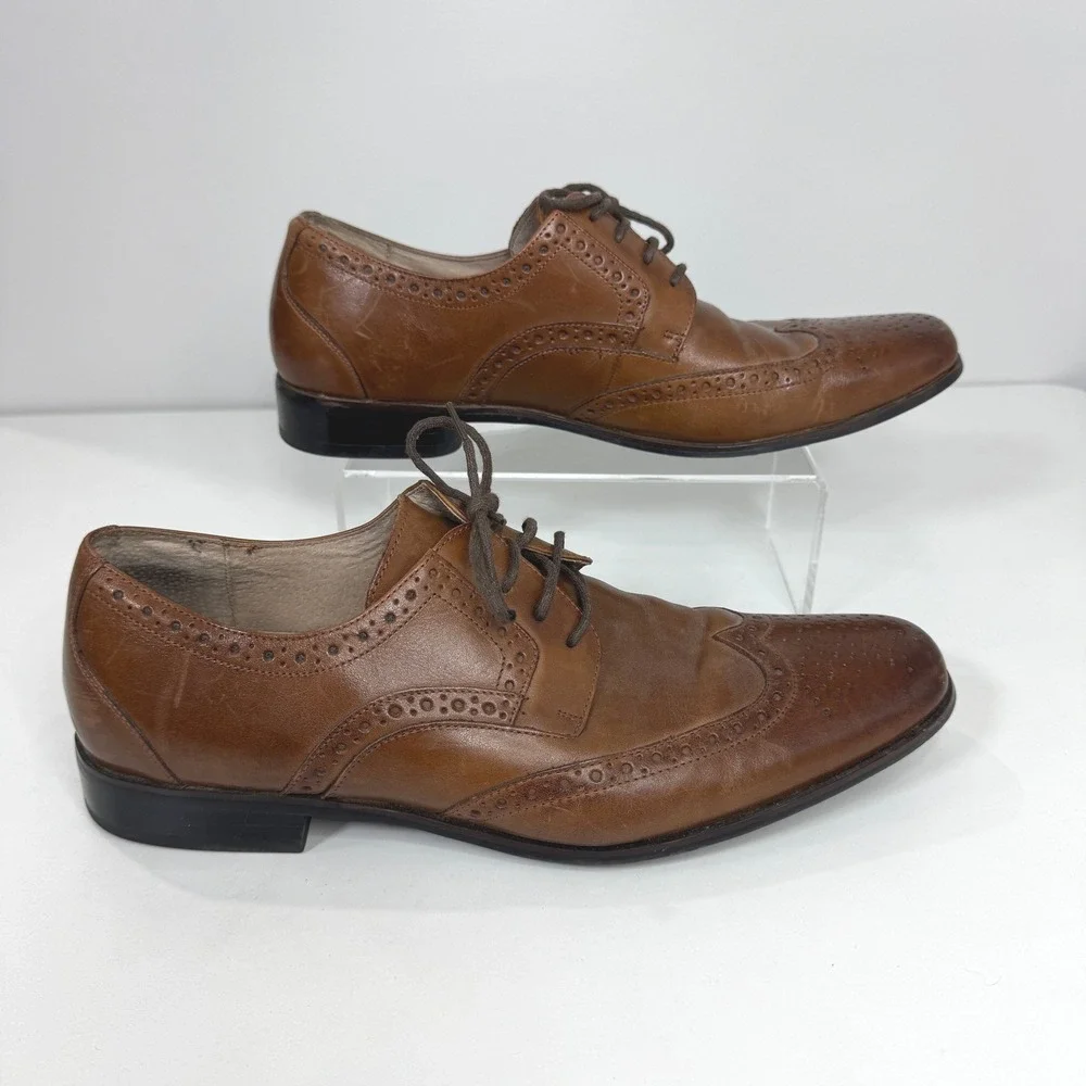 Stacy Adams Mens Brown Leather Wingtip Oxford Dress Shoes Brogue Lace Up 10M